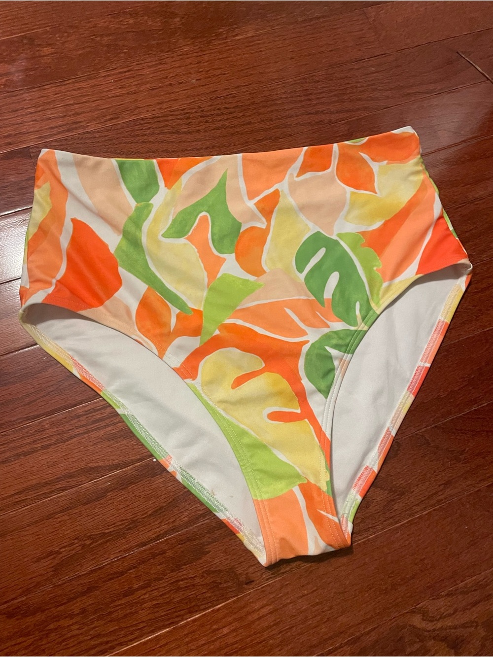 High-Waist Women's Swim Bottoms in Tropical Orange & Green